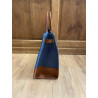 sac cabas jean bleu et cuir camel