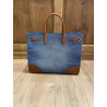 sac cabas jean bleu et cuir camel